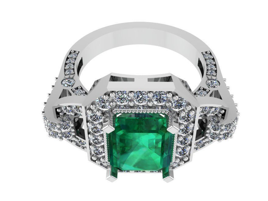 Emerald Halo Ring 0552 3D print model_3
