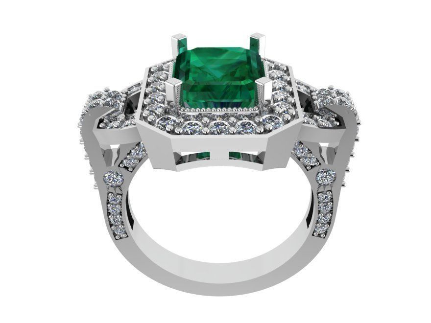 Emerald Halo Ring 0552 3D print model_2