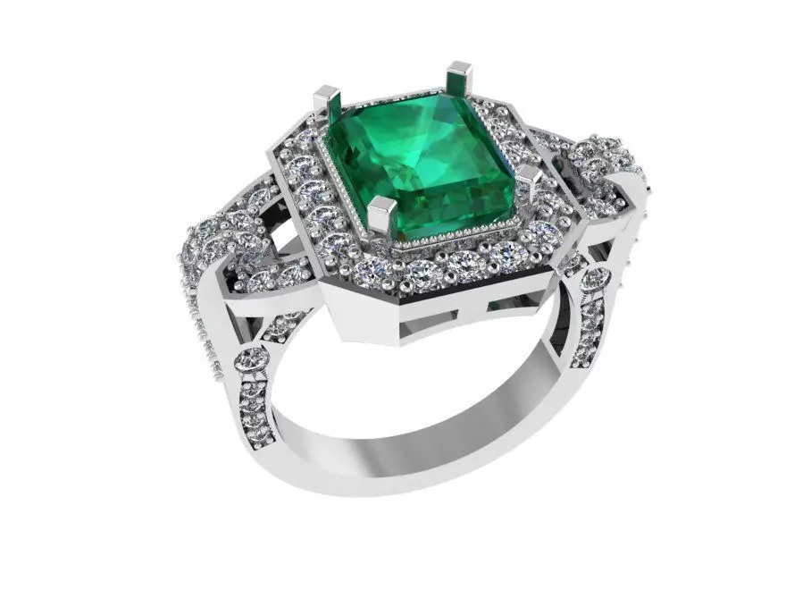 Emerald Halo Ring 0552 3D print model_0