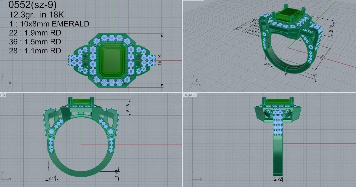 Emerald Halo Ring 0552 3D print model_4