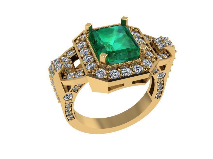 Emerald Halo Ring 0552 3D print model_1