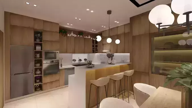 Kitchen modern with wooden cabinets