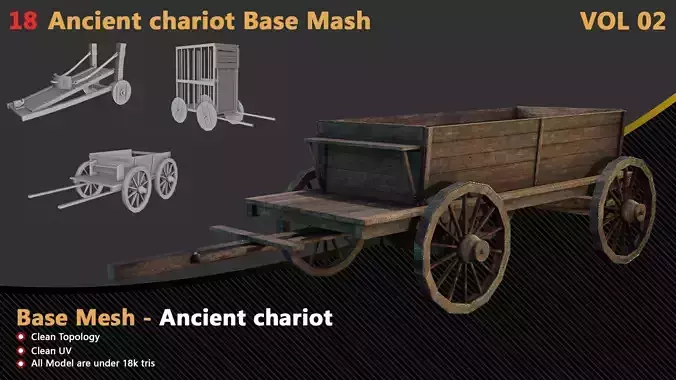 18 Ancient Chariot Base Mesh - VOL 02 - Clean UV and Topology 