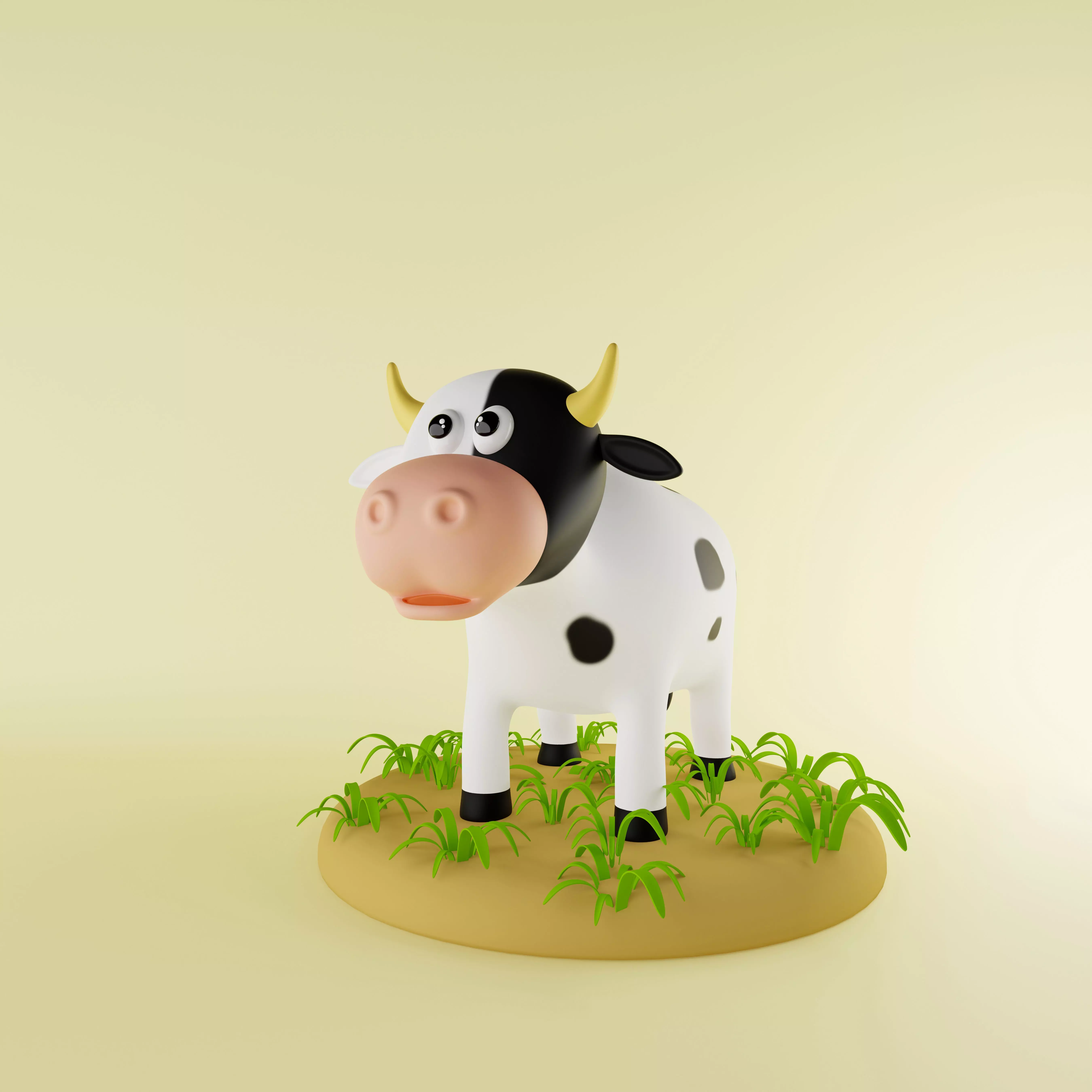 black and white cow on the ground 3D model_0