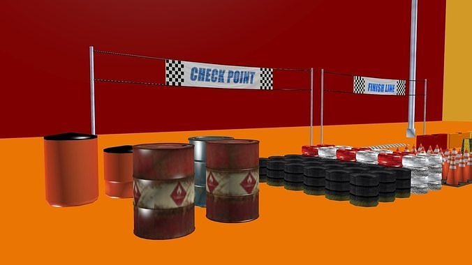Racing Game Elements And Street Light Low Poly 3D Kit 2025 Low-poly 3D model