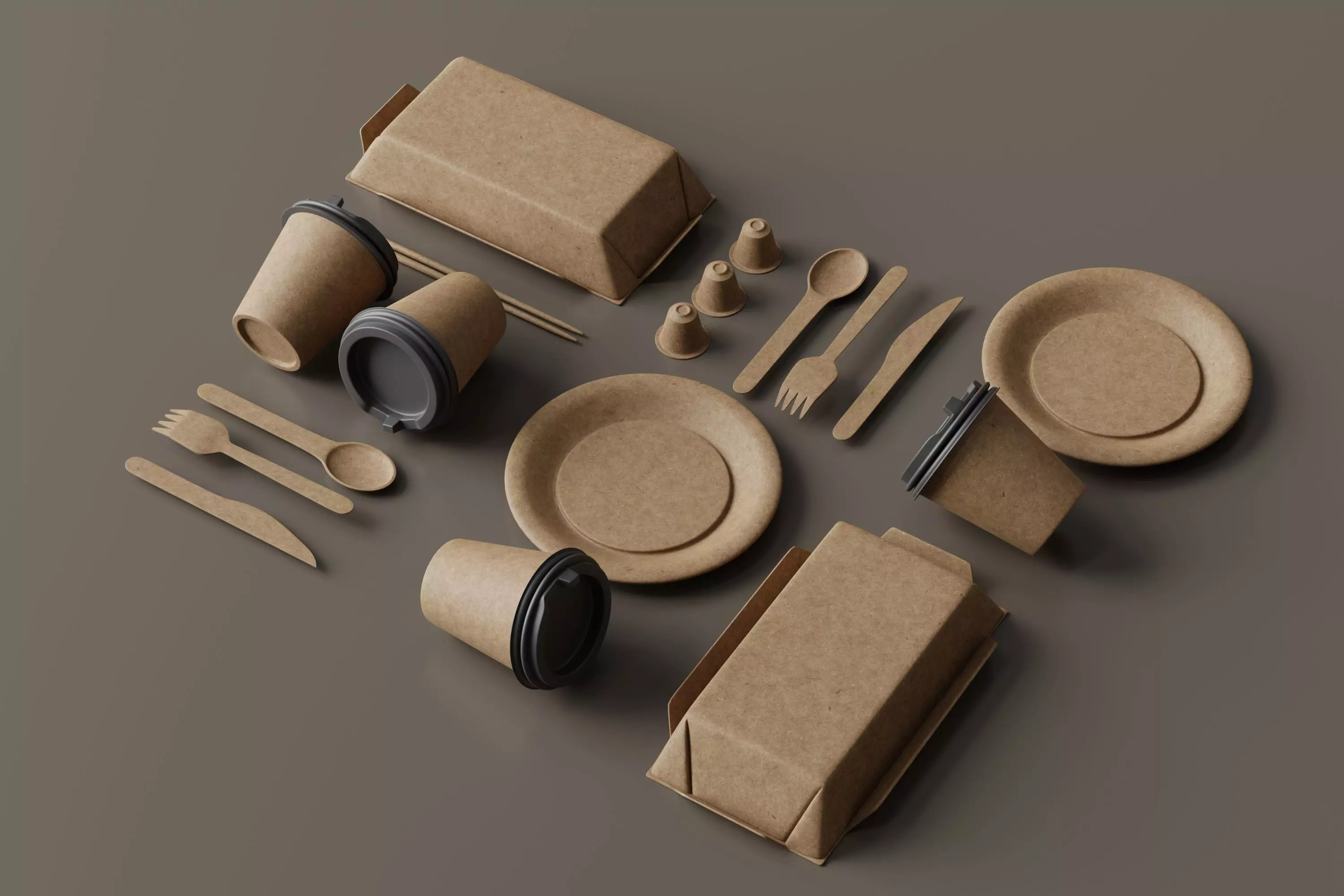 eco friendly tableware collection Low-poly 3D model