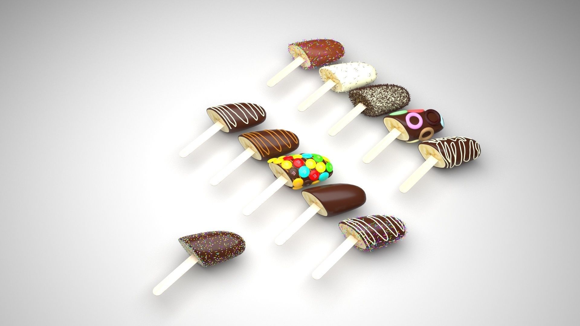 Banana Cake Pops Set 3D model_1