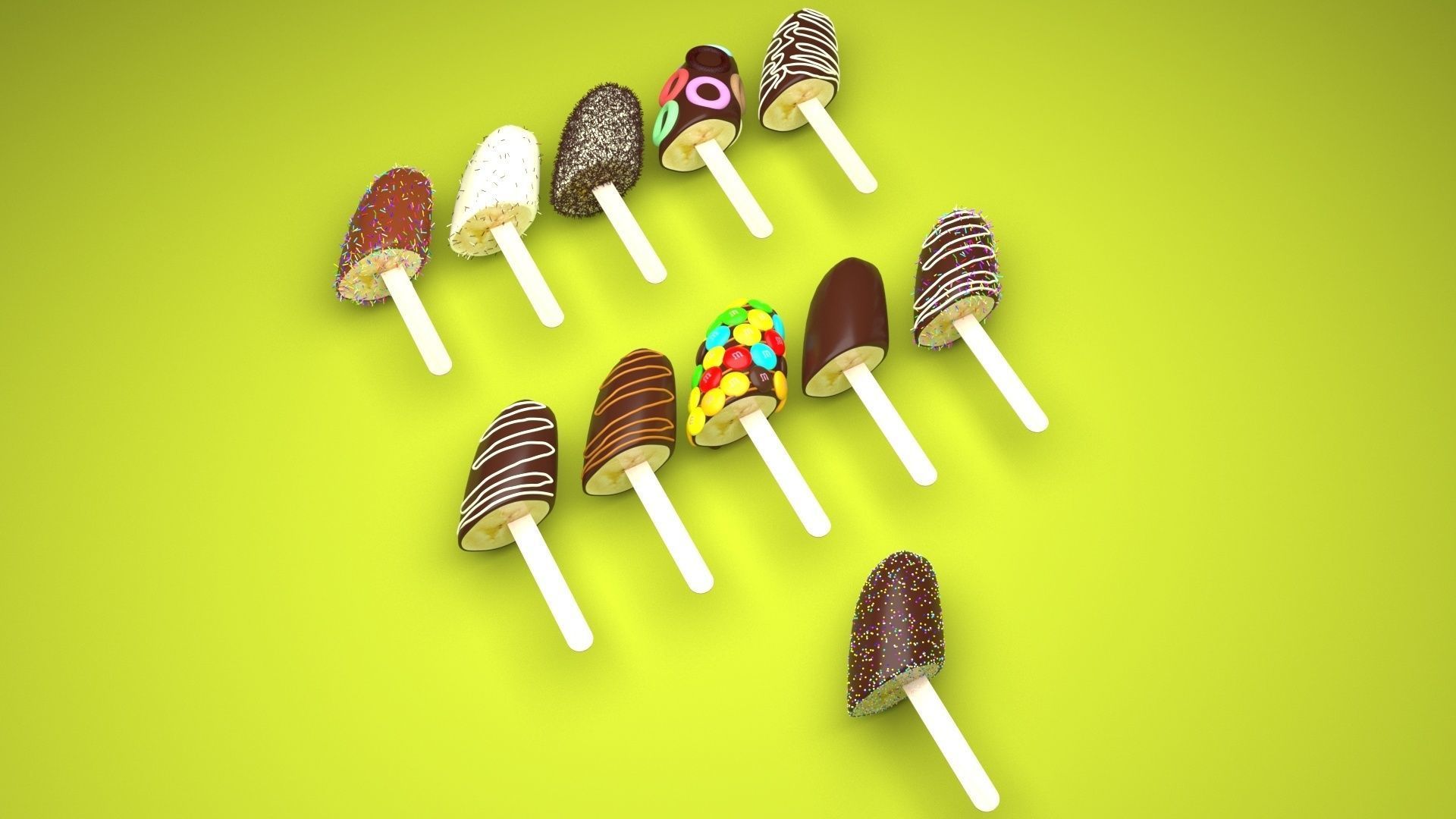 Banana Cake Pops Set 3D model_12