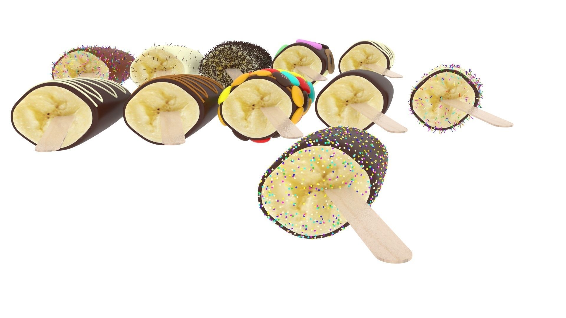 Banana Cake Pops Set 3D model_19