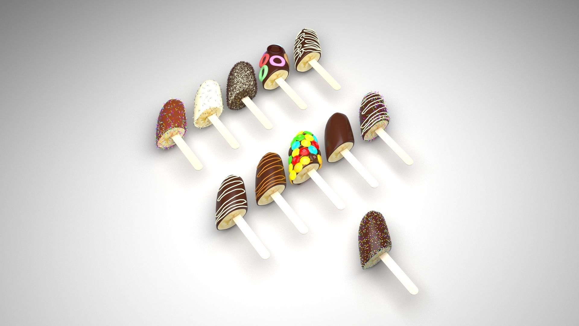 Banana Cake Pops Set 3D model_3