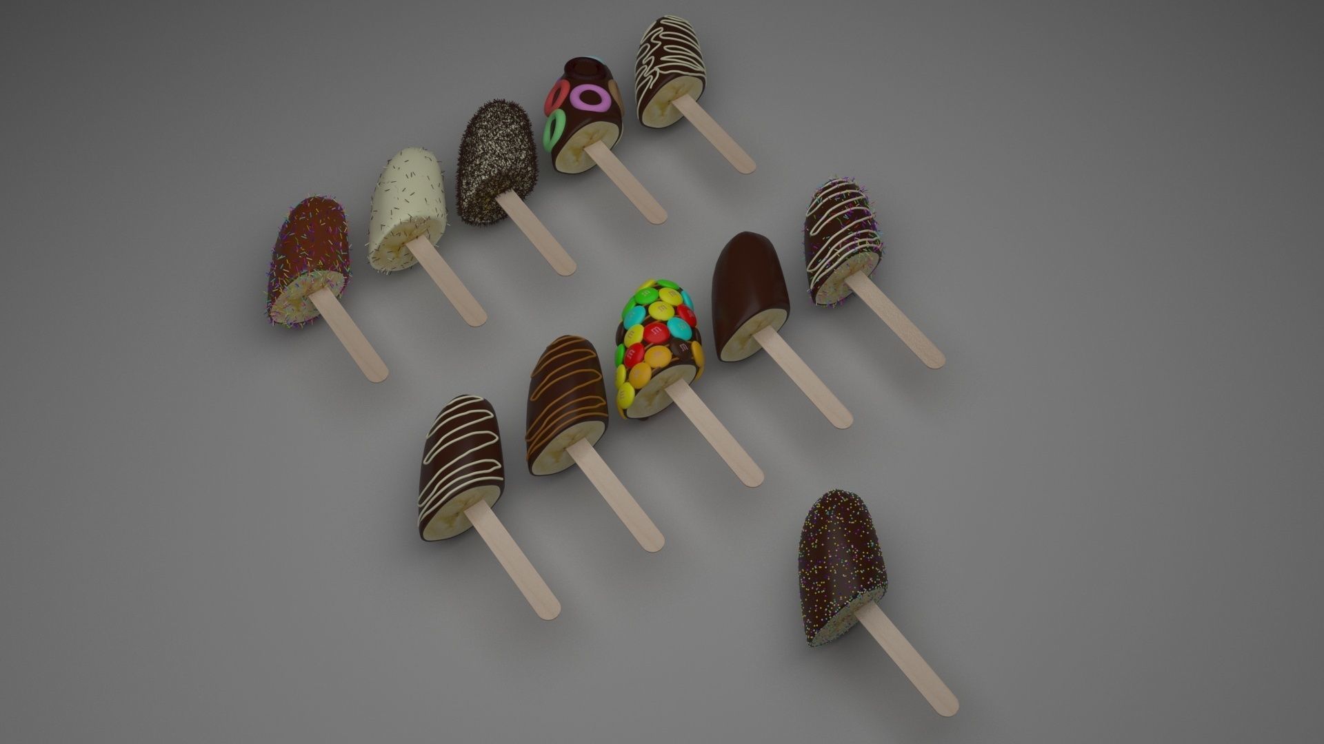 Banana Cake Pops Set 3D model_7