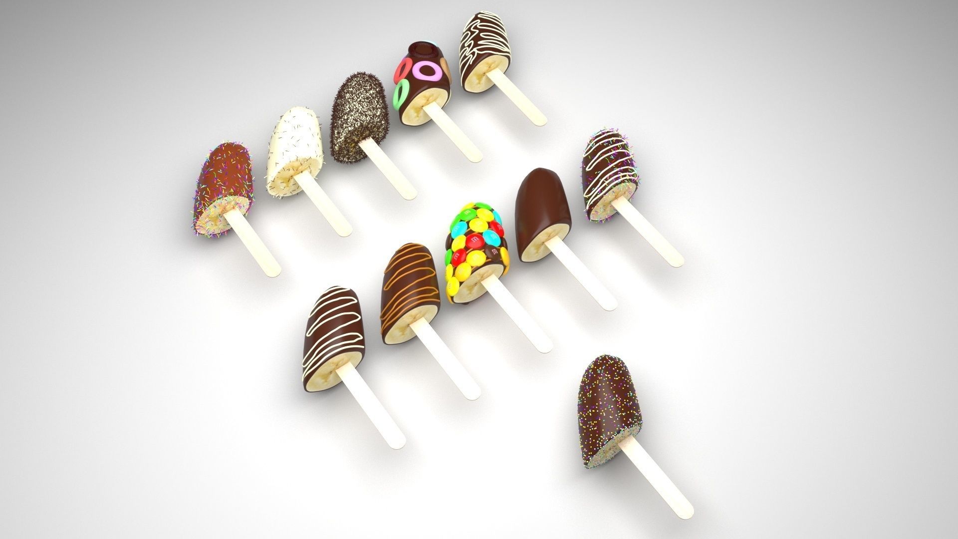 Banana Cake Pops Set 3D model_8