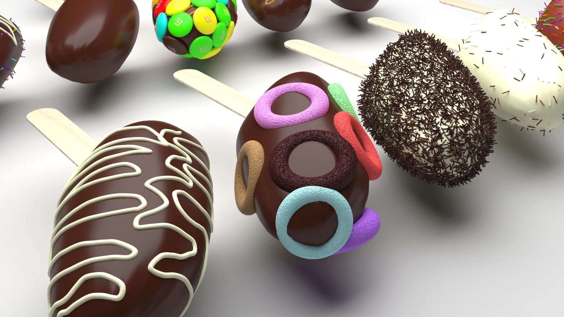 Banana Cake Pops Set 3D model_10