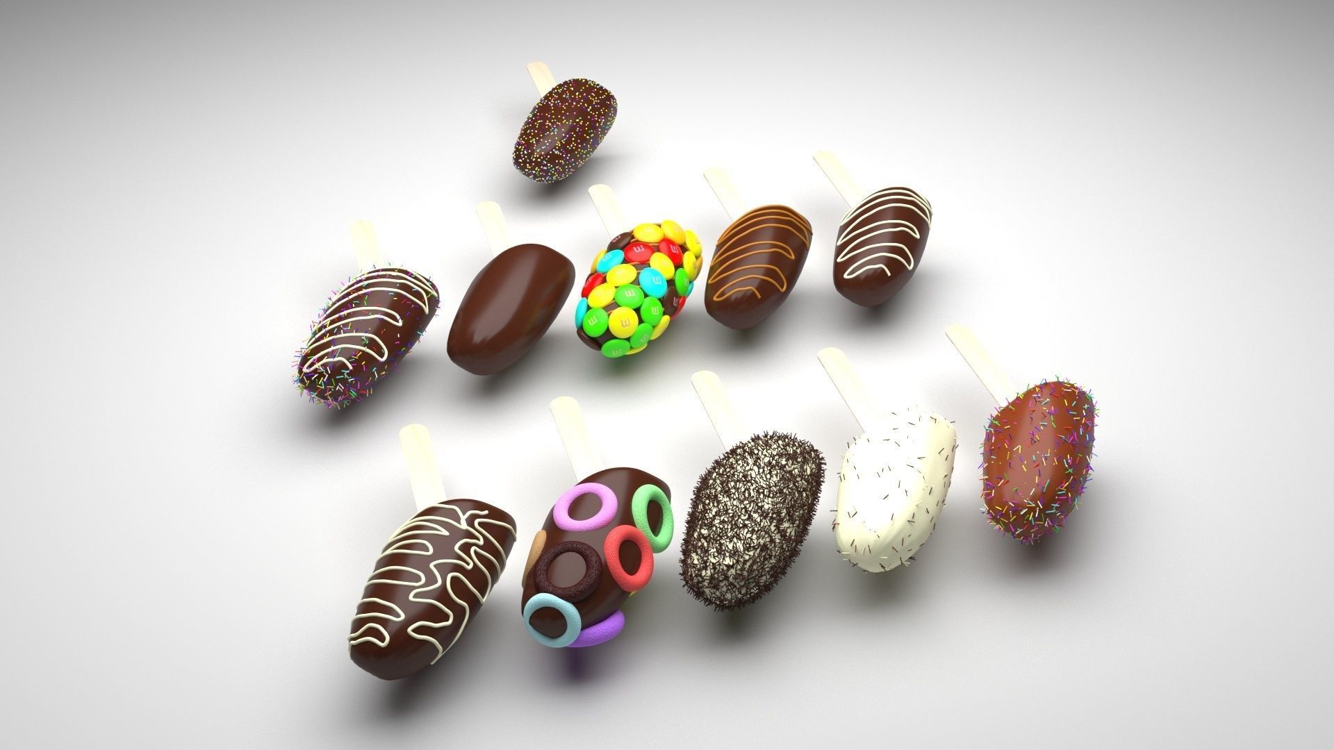 Banana Cake Pops Set 3D model_2