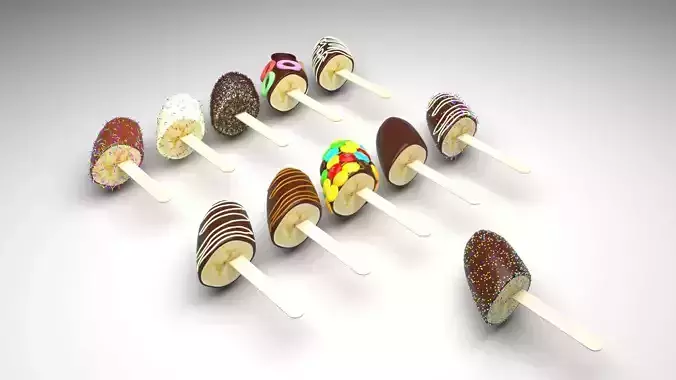 Banana Cake Pops Set 3D model