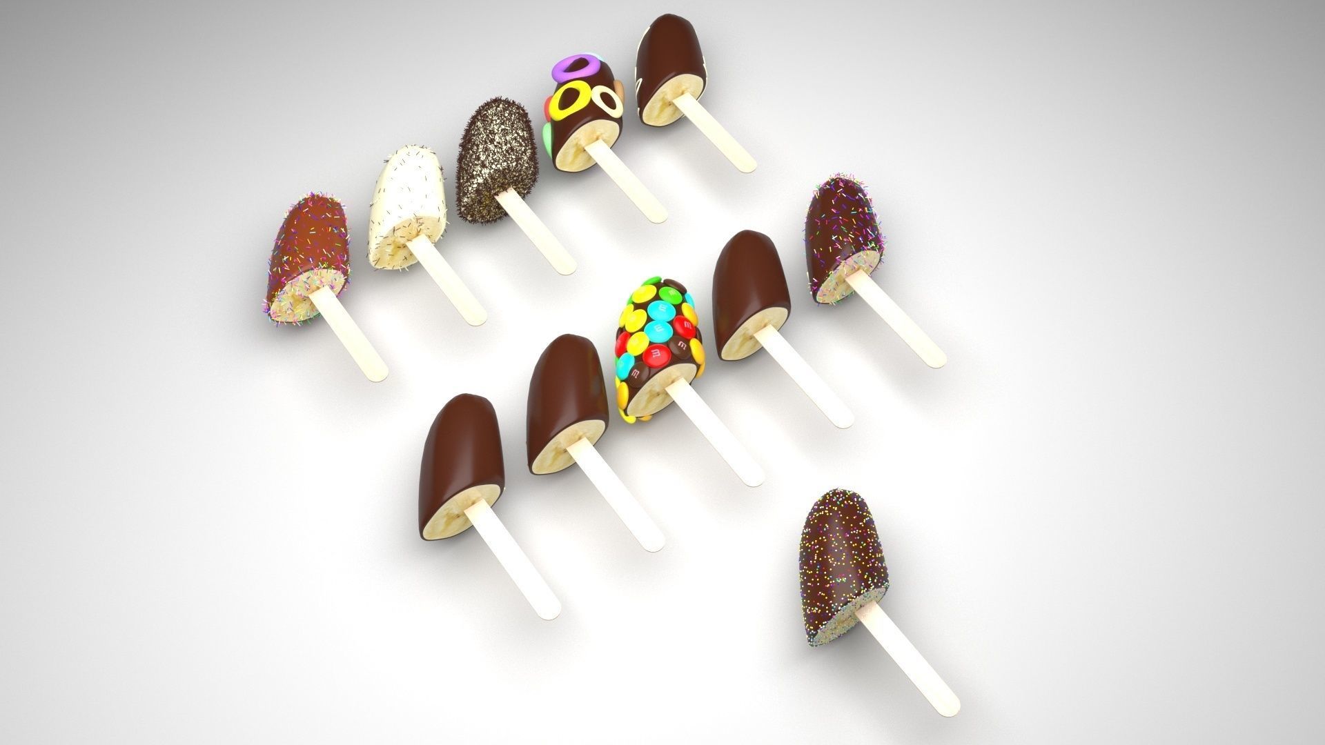 Banana Cake Pops Set 3D model_9