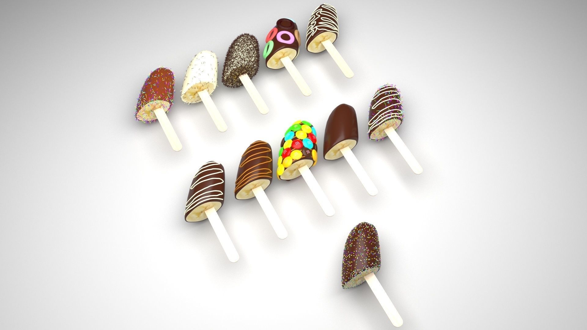 Banana Cake Pops Set 3D model_11