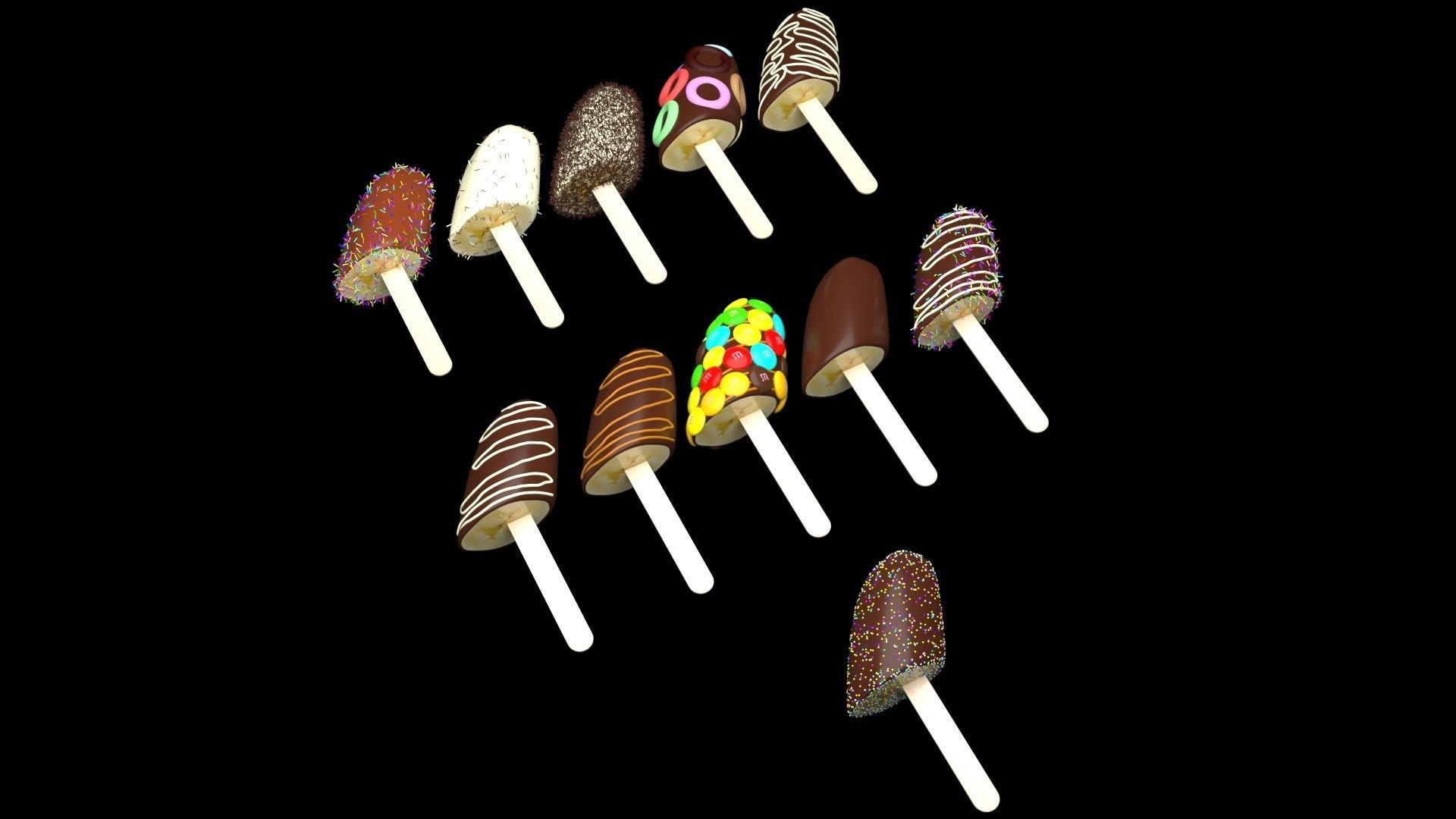 Banana Cake Pops Set 3D model_13