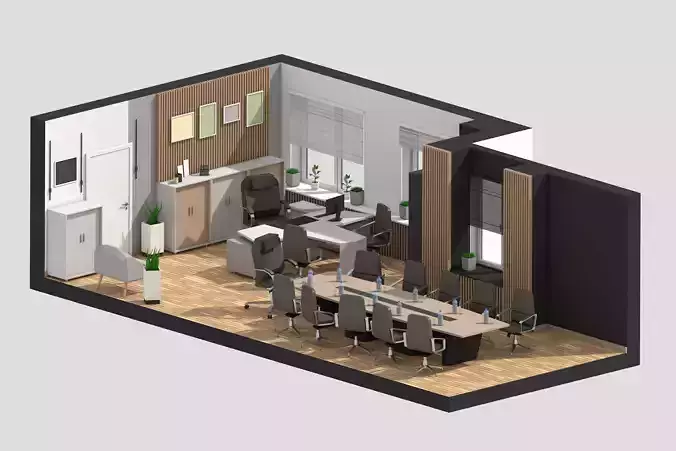 Modern low-poly office interior Low-poly 3D model