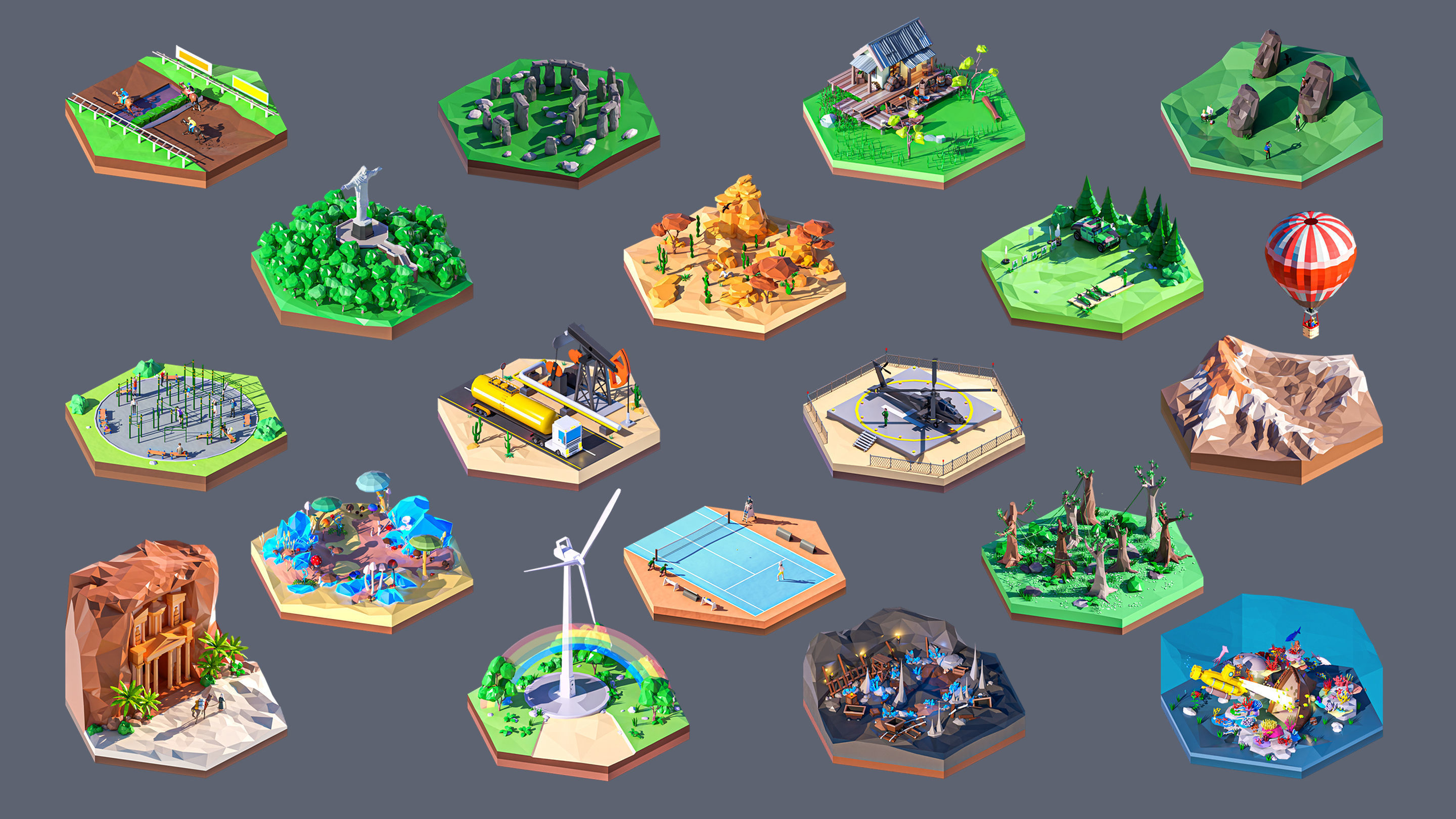 Worlds Hexagon Low-poly 3D model_7