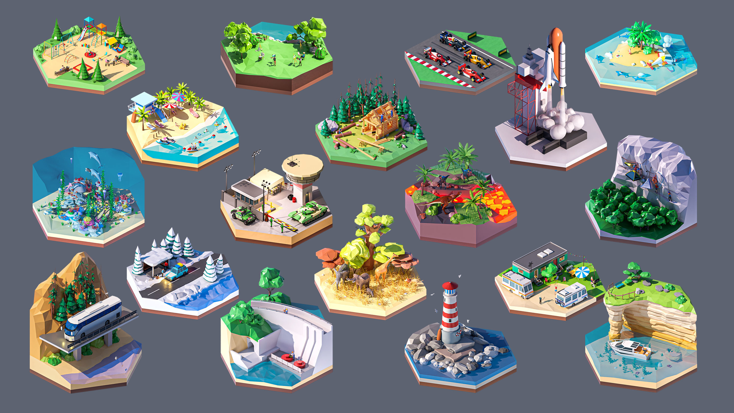 Worlds Hexagon Low-poly 3D model_8