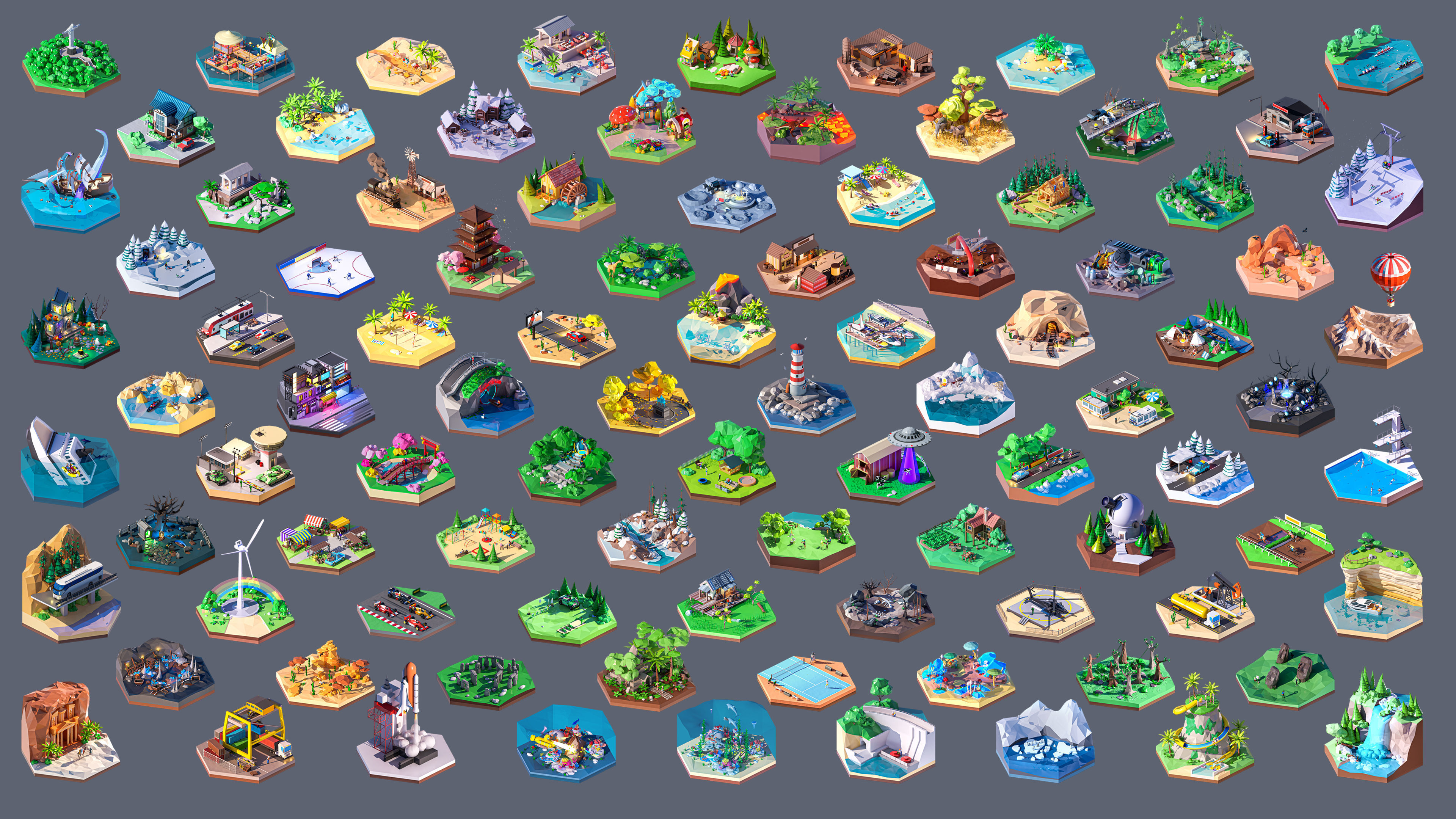 Worlds Hexagon Low-poly 3D model_2