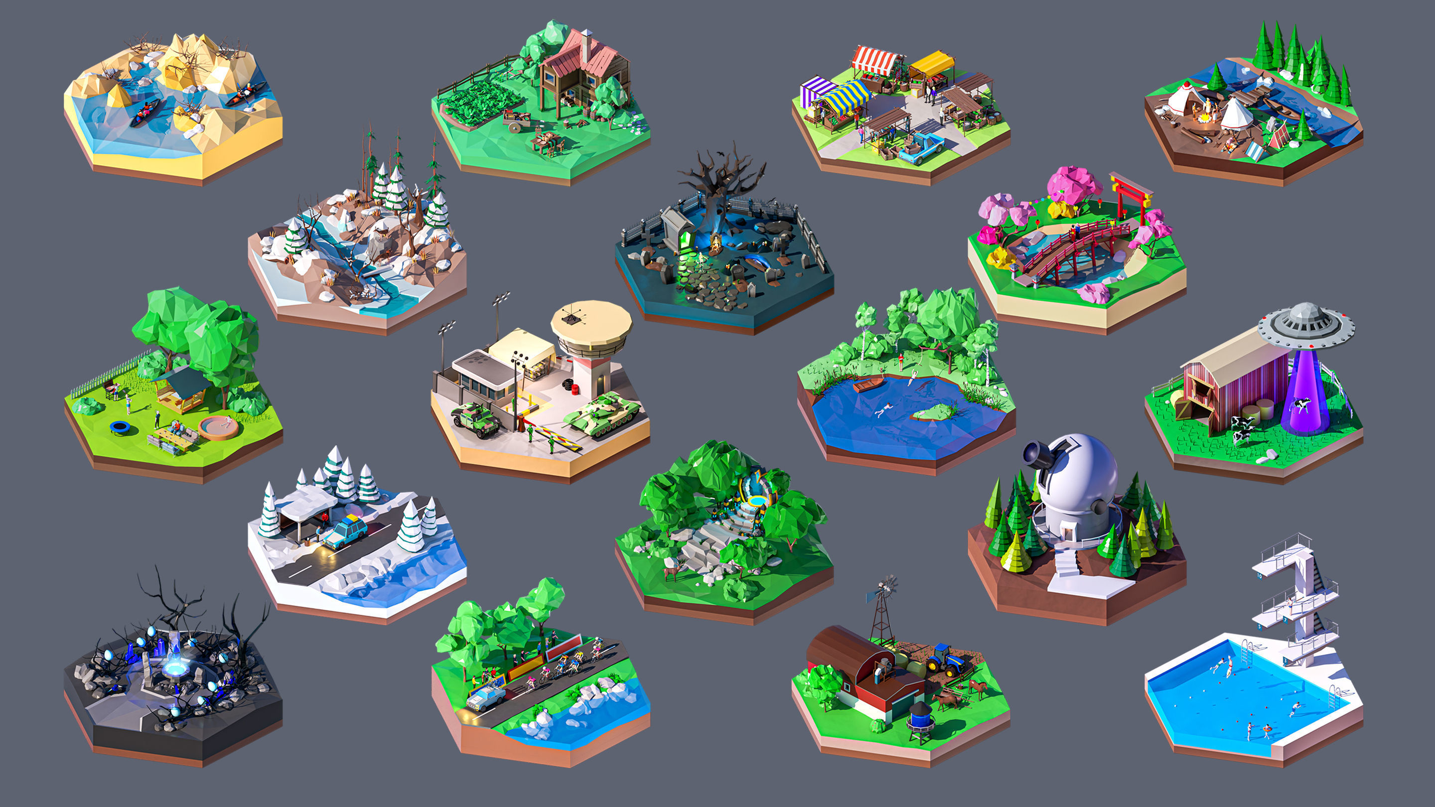 Worlds Hexagon Low-poly 3D model_6