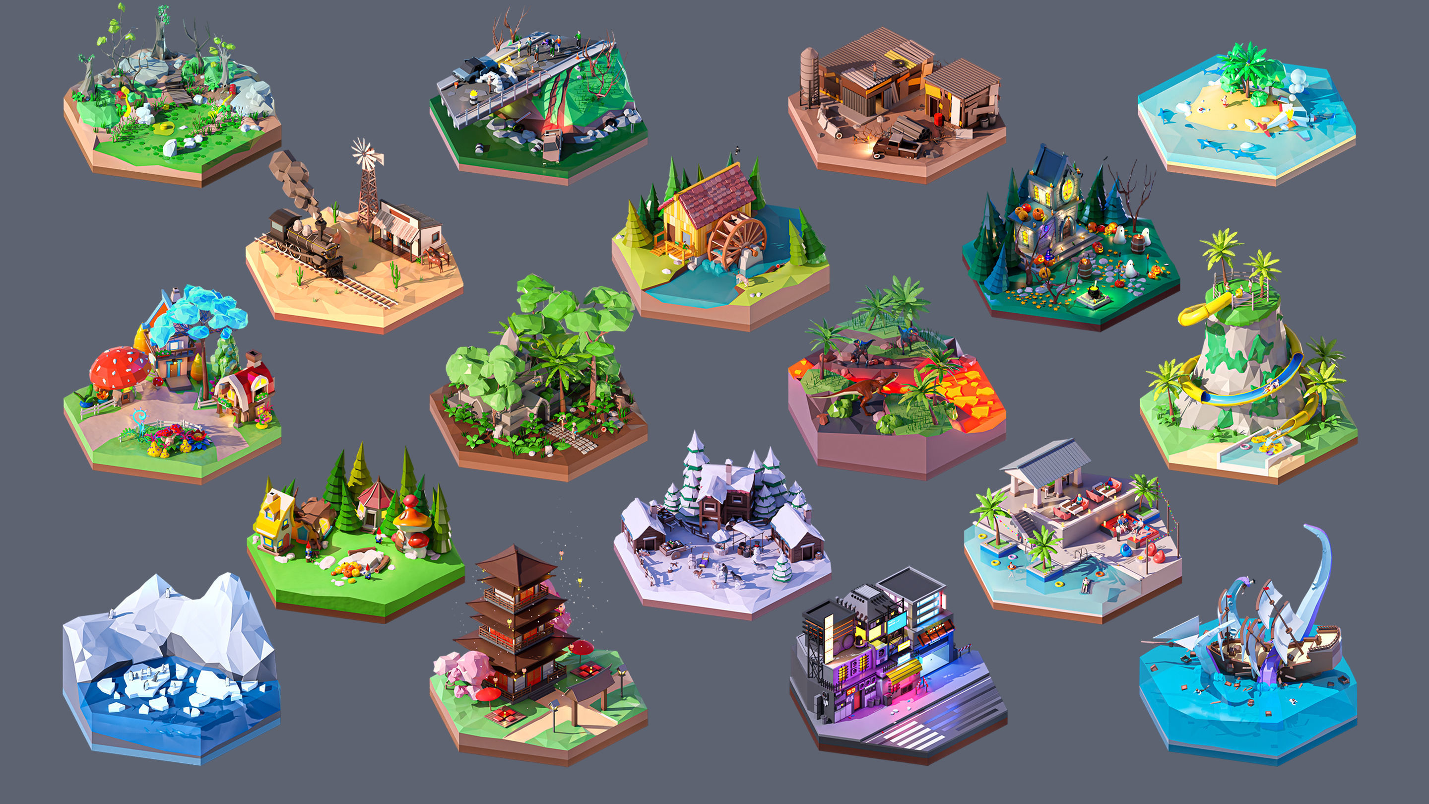 Worlds Hexagon Low-poly 3D model_3