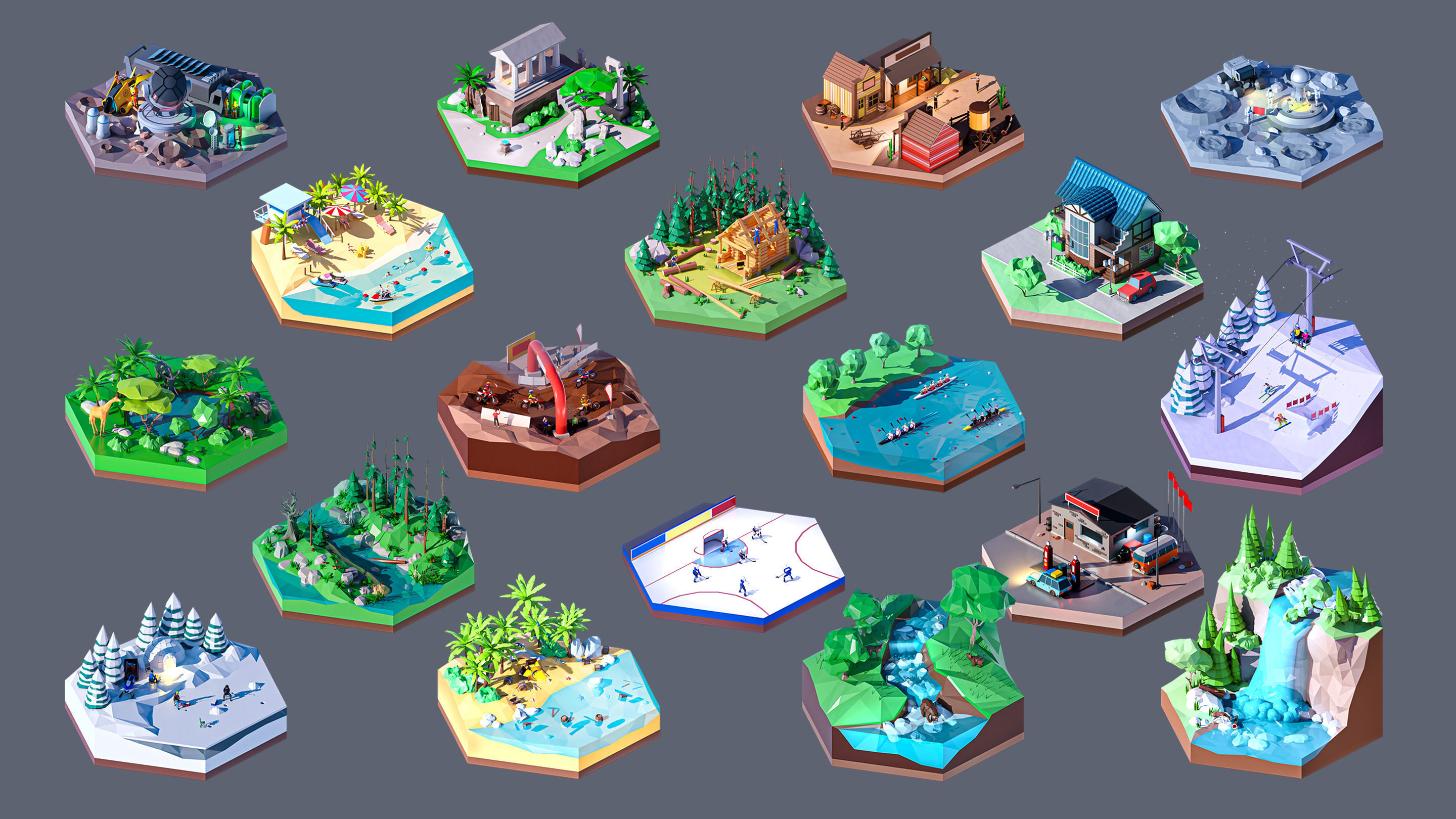 Worlds Hexagon Low-poly 3D model_4