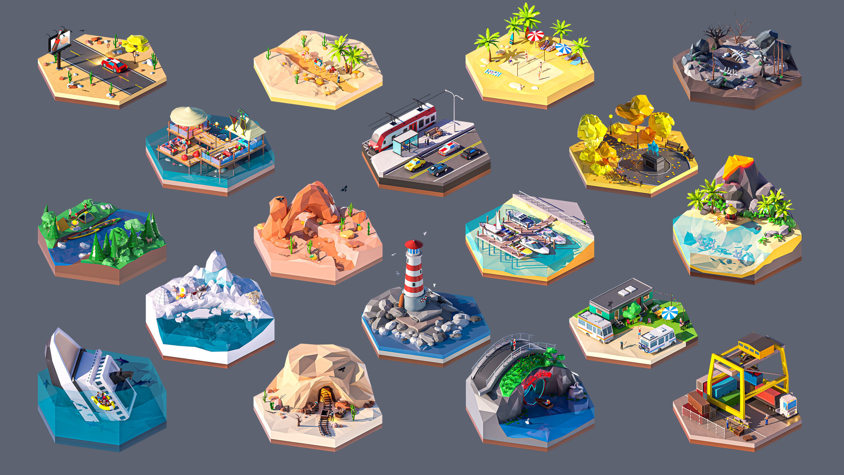 Worlds Hexagon Low-poly 3D model_5