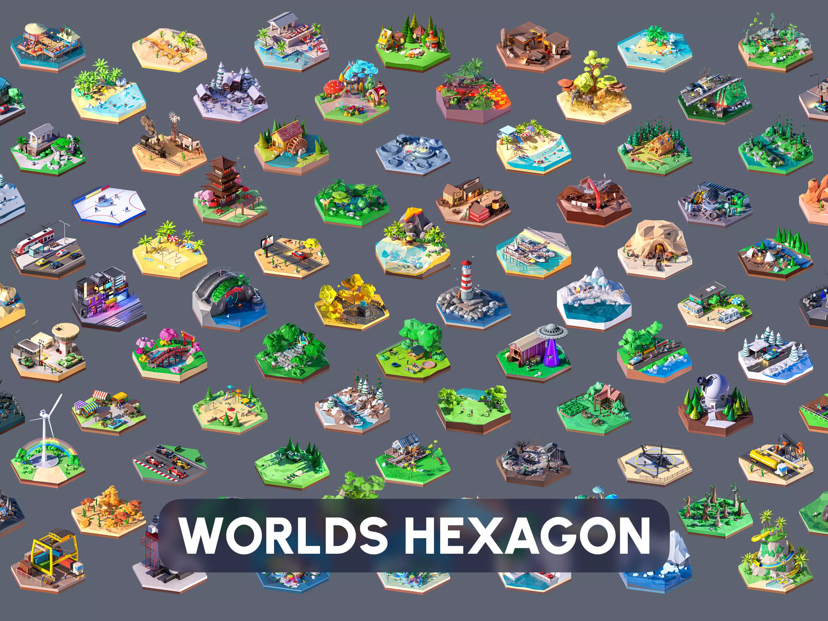 Worlds Hexagon Low-poly 3D model_0