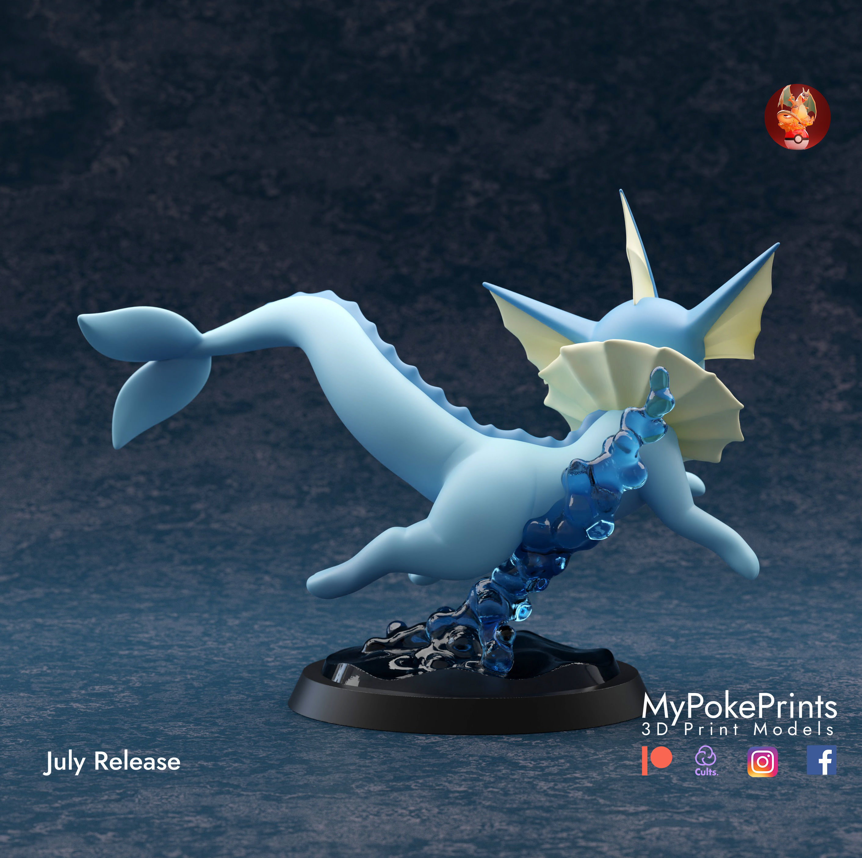 VAPOREON 3 POSES - PRE-SUPPORTED EEVEELUTION POKEMON 3D print model_6