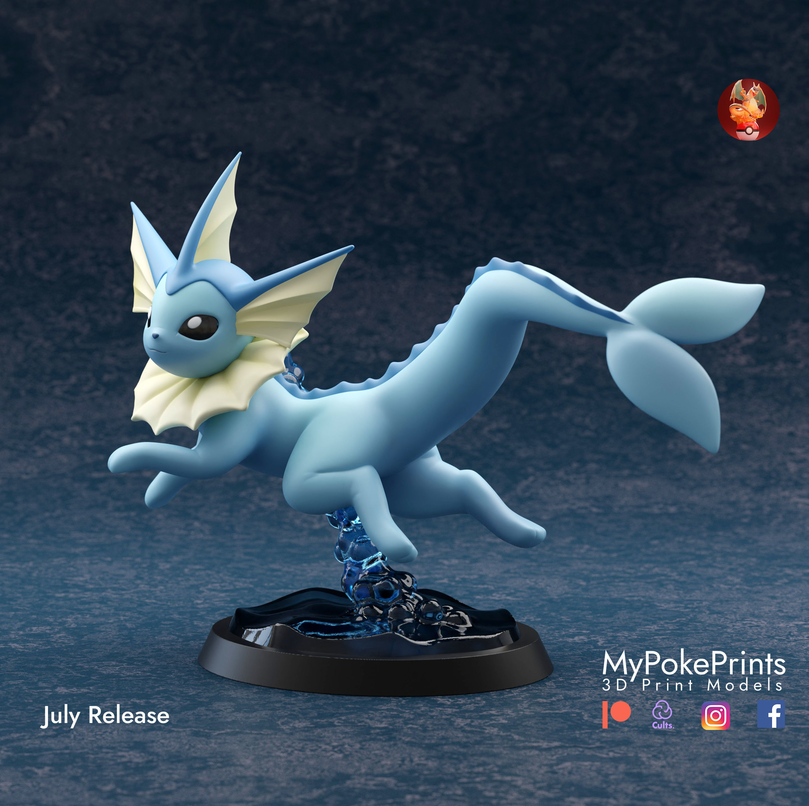 VAPOREON 3 POSES - PRE-SUPPORTED EEVEELUTION POKEMON 3D print model_2