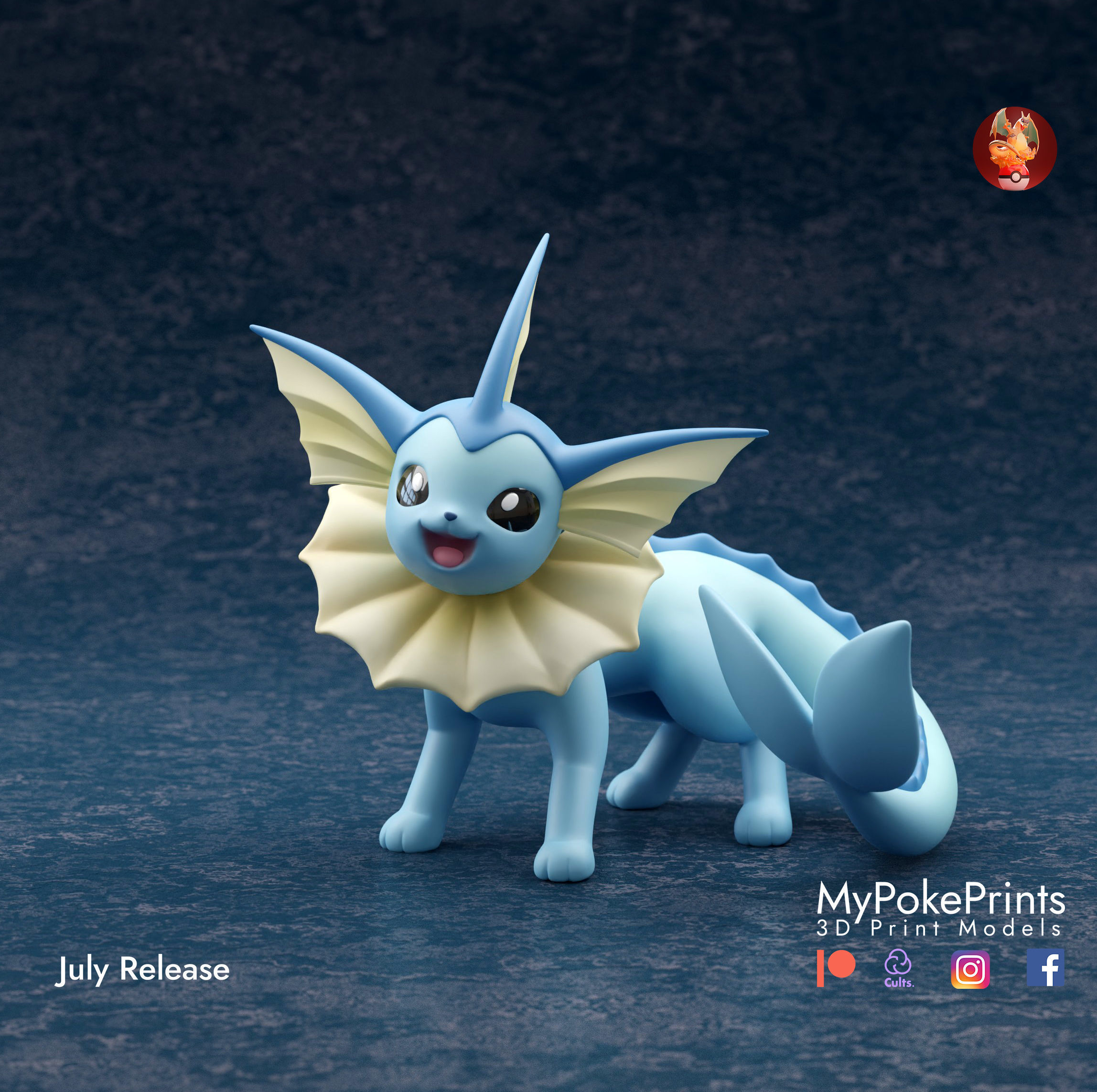 VAPOREON 3 POSES - PRE-SUPPORTED EEVEELUTION POKEMON 3D print model_7