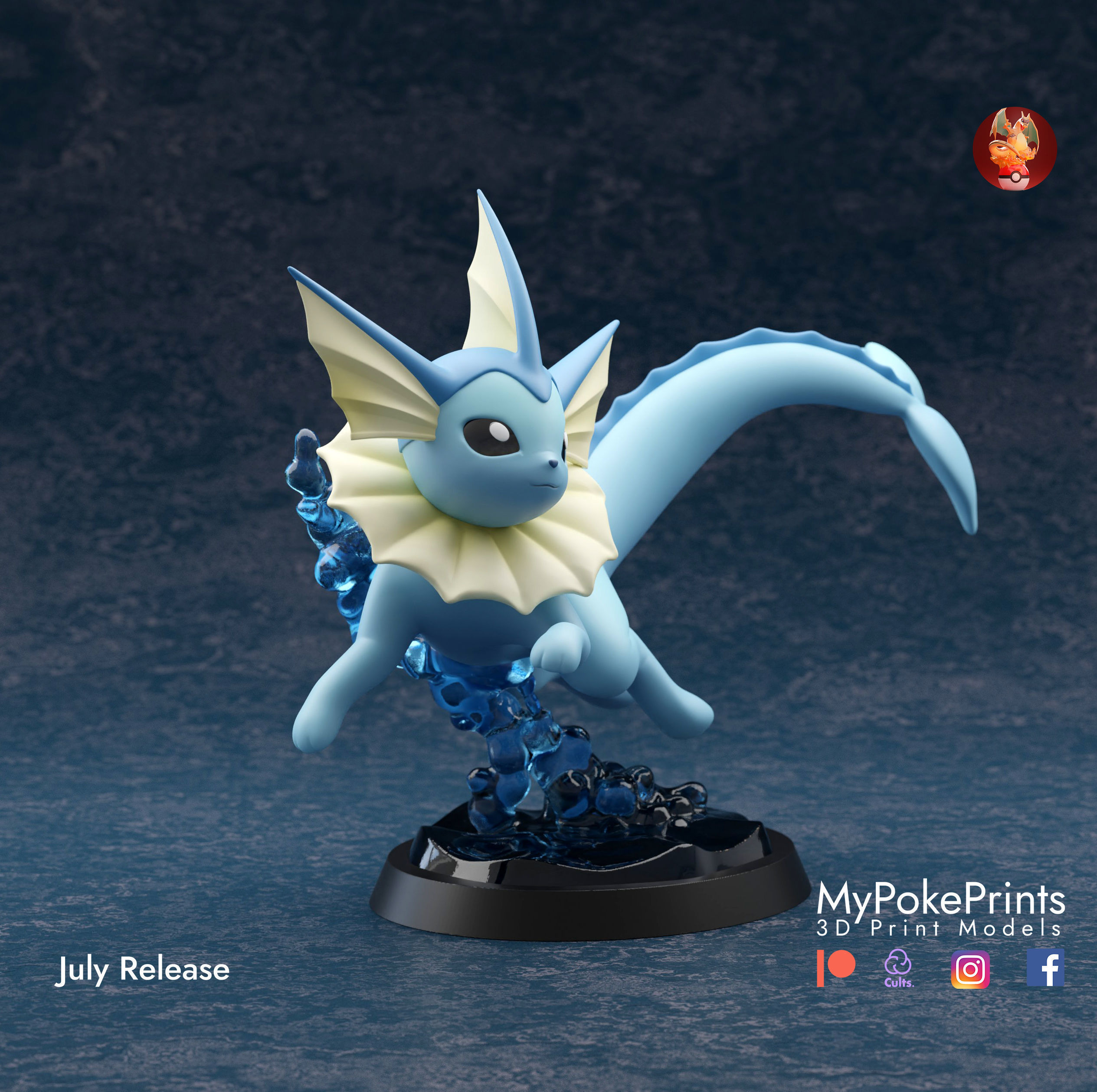 VAPOREON 3 POSES - PRE-SUPPORTED EEVEELUTION POKEMON 3D print model_4