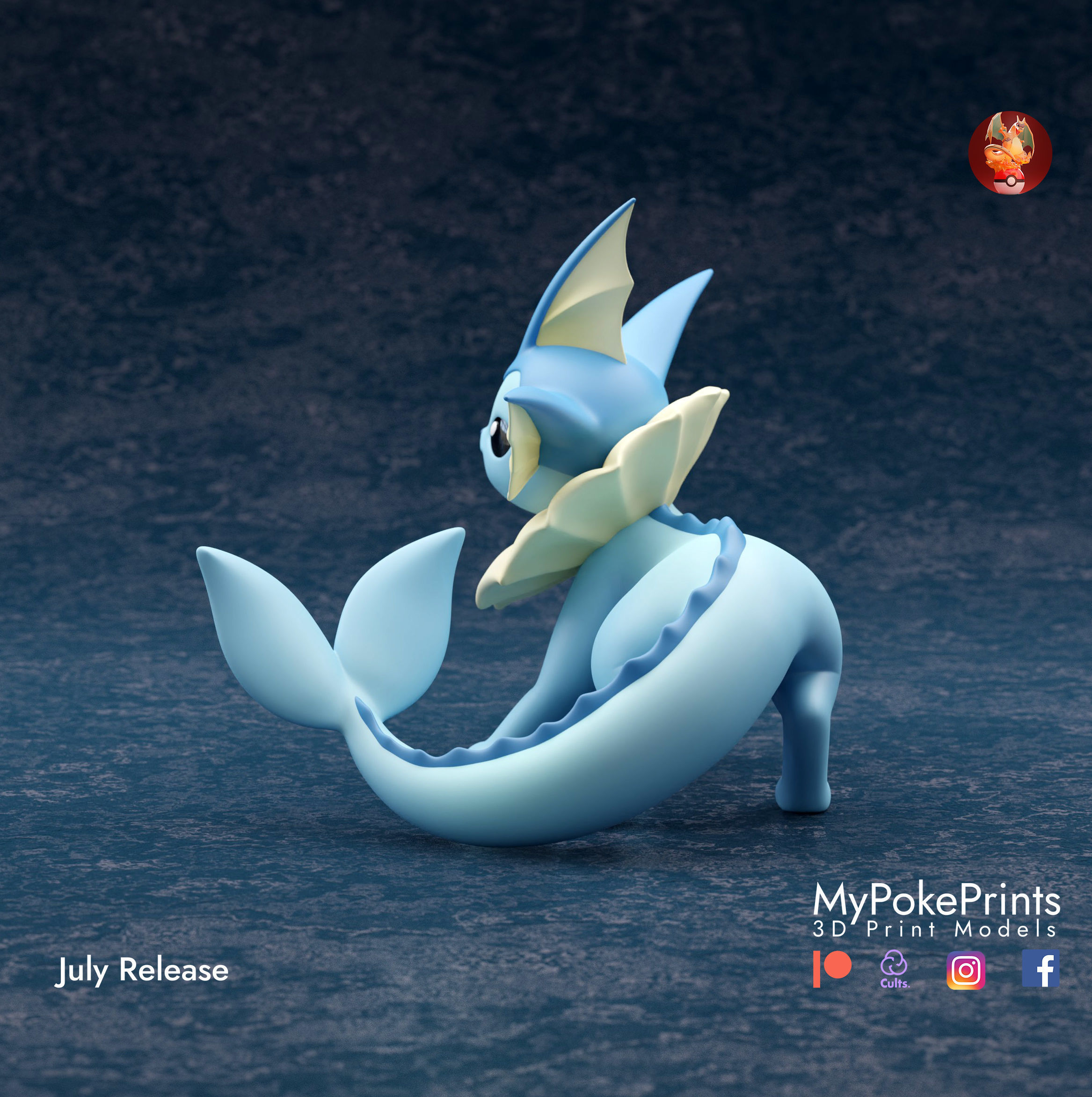 VAPOREON 3 POSES - PRE-SUPPORTED EEVEELUTION POKEMON 3D print model_8