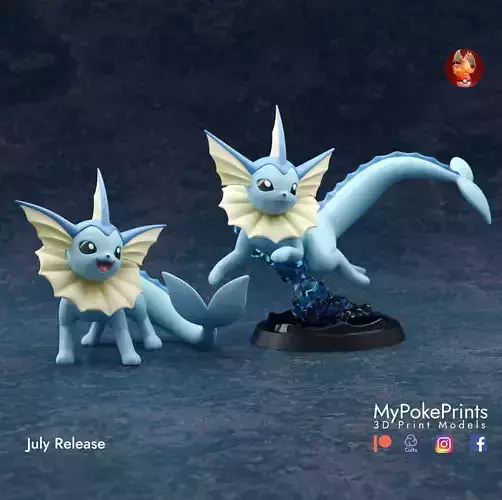 VAPOREON 3 POSES - PRE-SUPPORTED EEVEELUTION POKEMON 3D print model