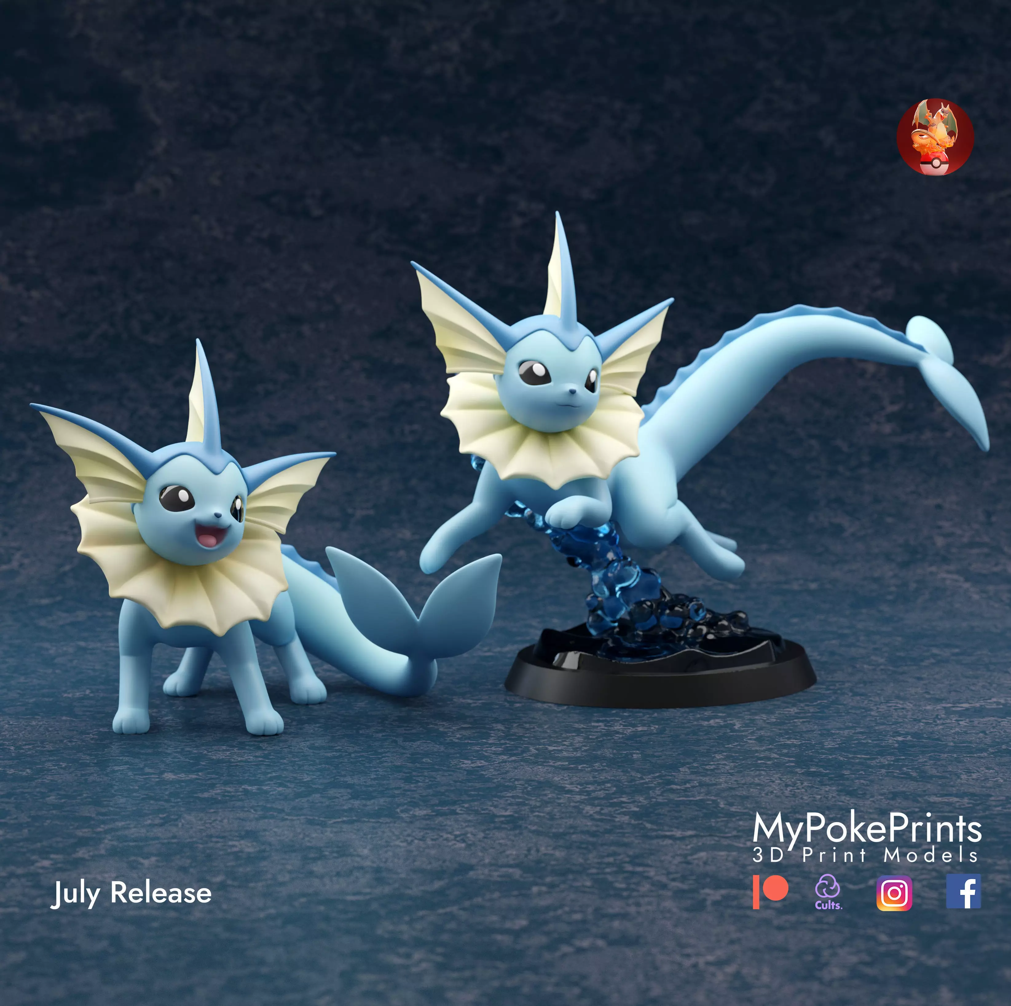 VAPOREON 3 POSES - PRE-SUPPORTED EEVEELUTION POKEMON 3D print model_0