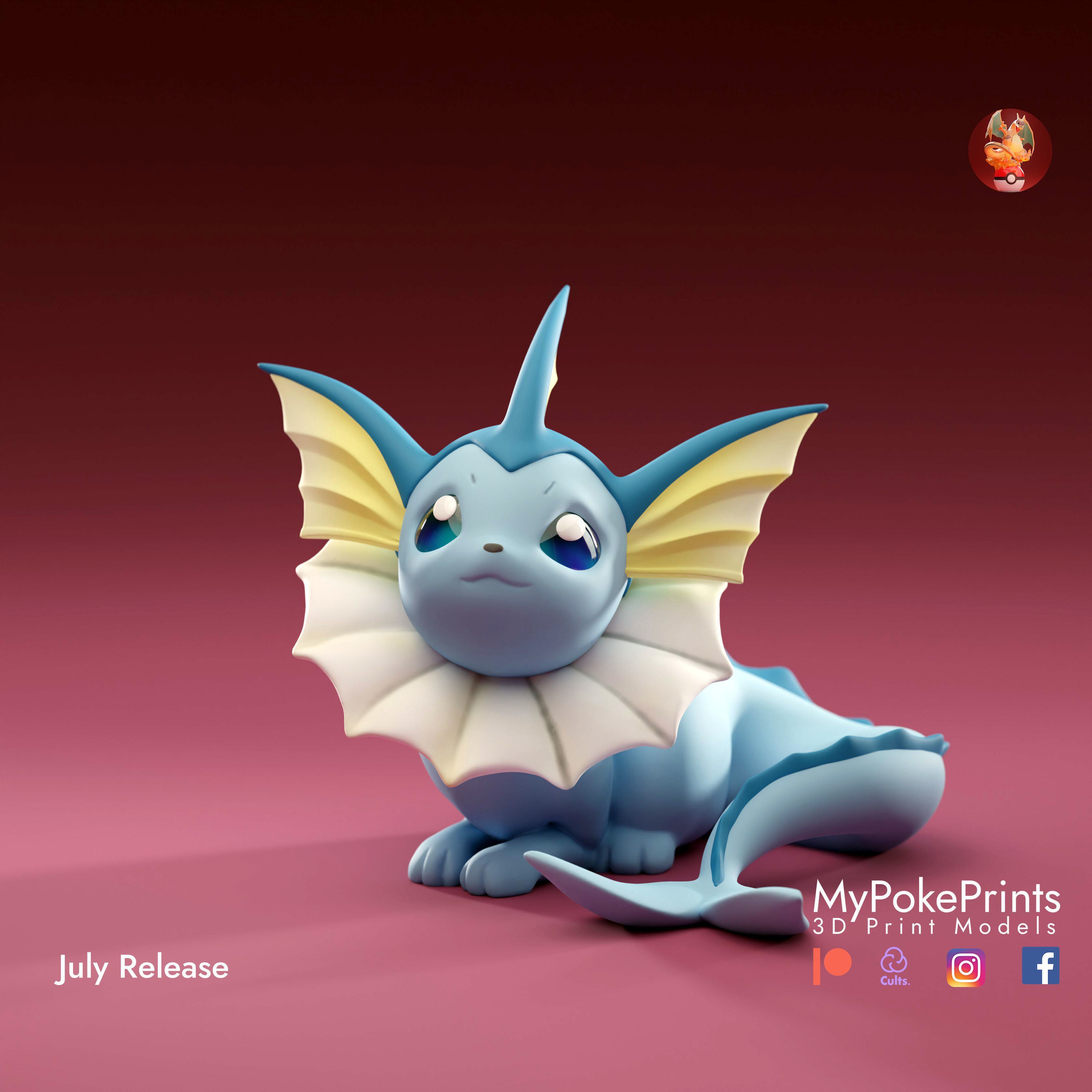 VAPOREON 3 POSES - PRE-SUPPORTED EEVEELUTION POKEMON 3D print model_11