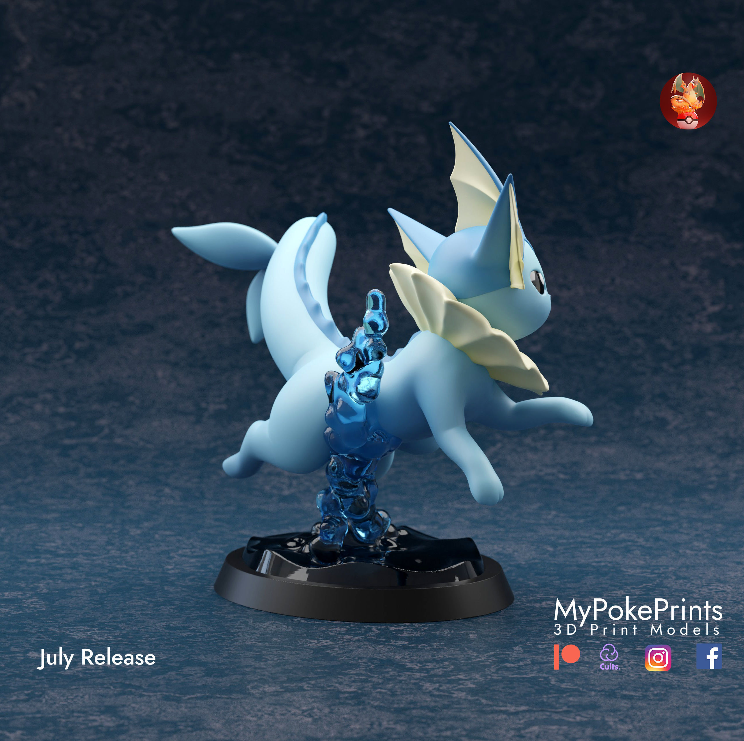 VAPOREON 3 POSES - PRE-SUPPORTED EEVEELUTION POKEMON 3D print model_5