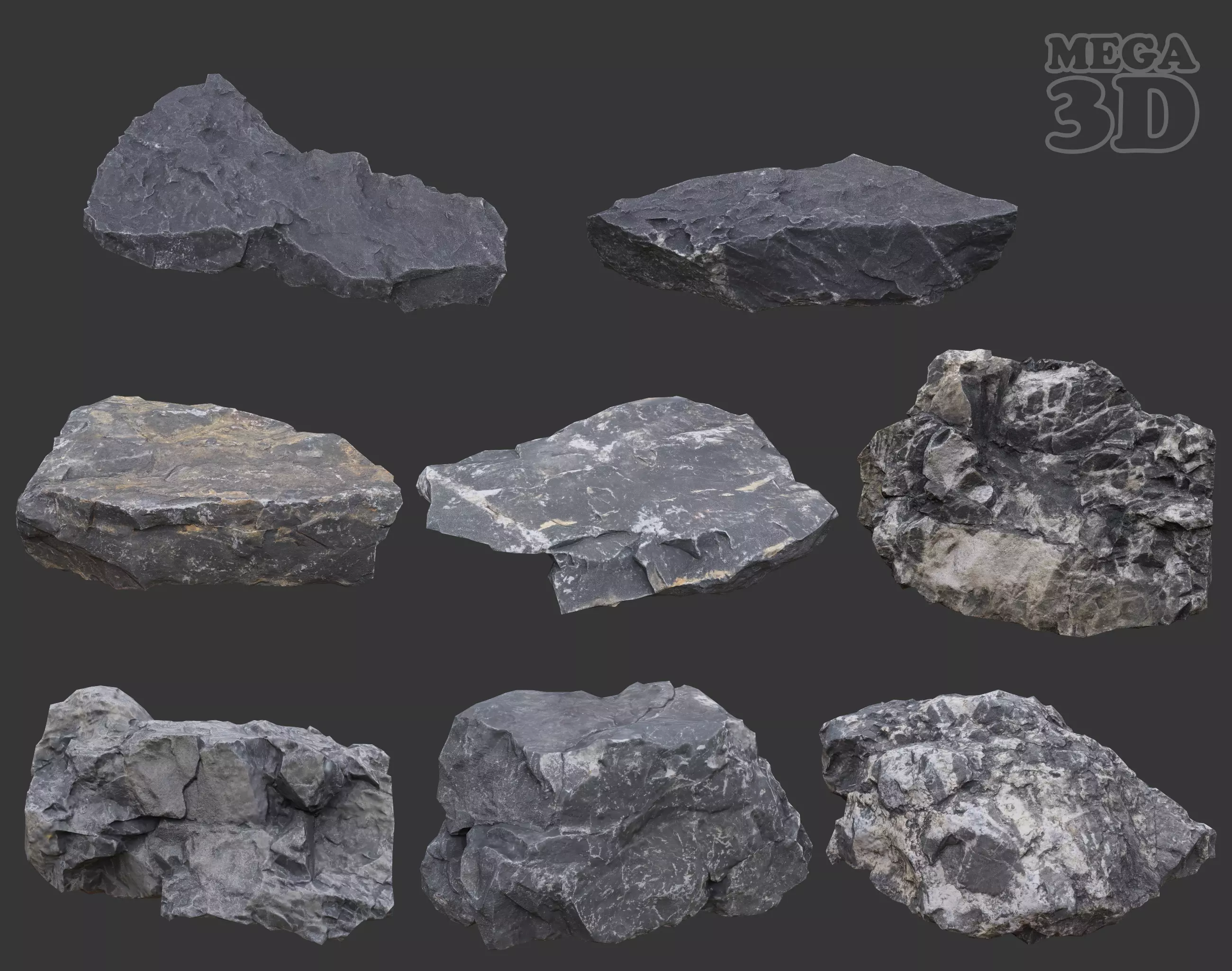 Gray Sharp Rock 220803 Photogrammetry - Ultra HD 16K Textures Low-poly 3D model_0