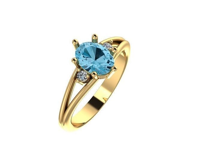 Rings oval topaz and diamond ring gold 3D print model