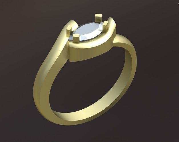 Modern solitaire engagement ring with marquise  3D print model