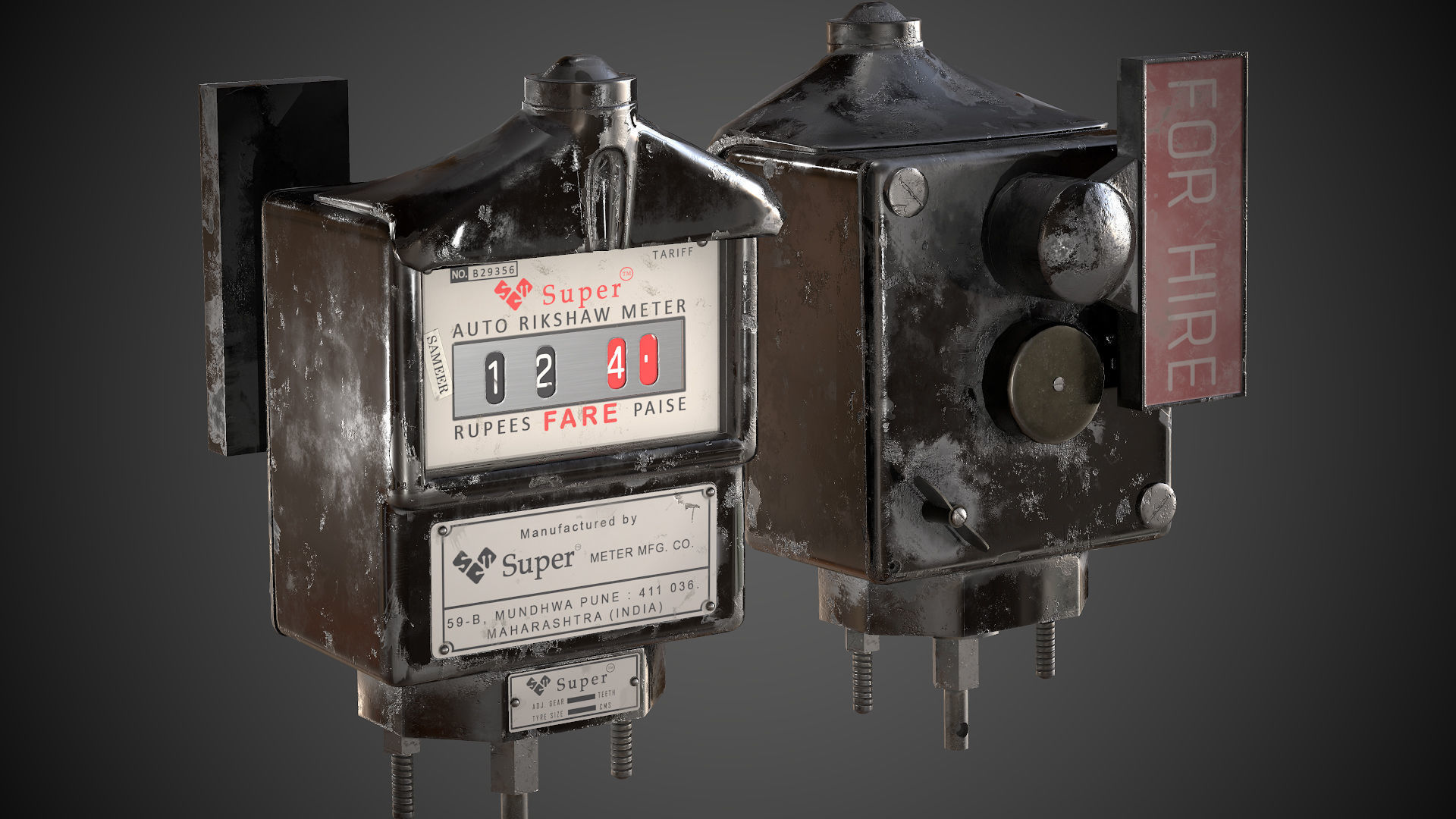 Realistic Rikshaw Meter - Game Prop PBR Low-poly 3D model_1