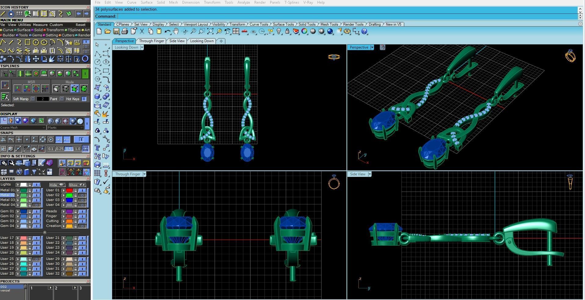Earring Diamond and  sapphire 3D print model_2
