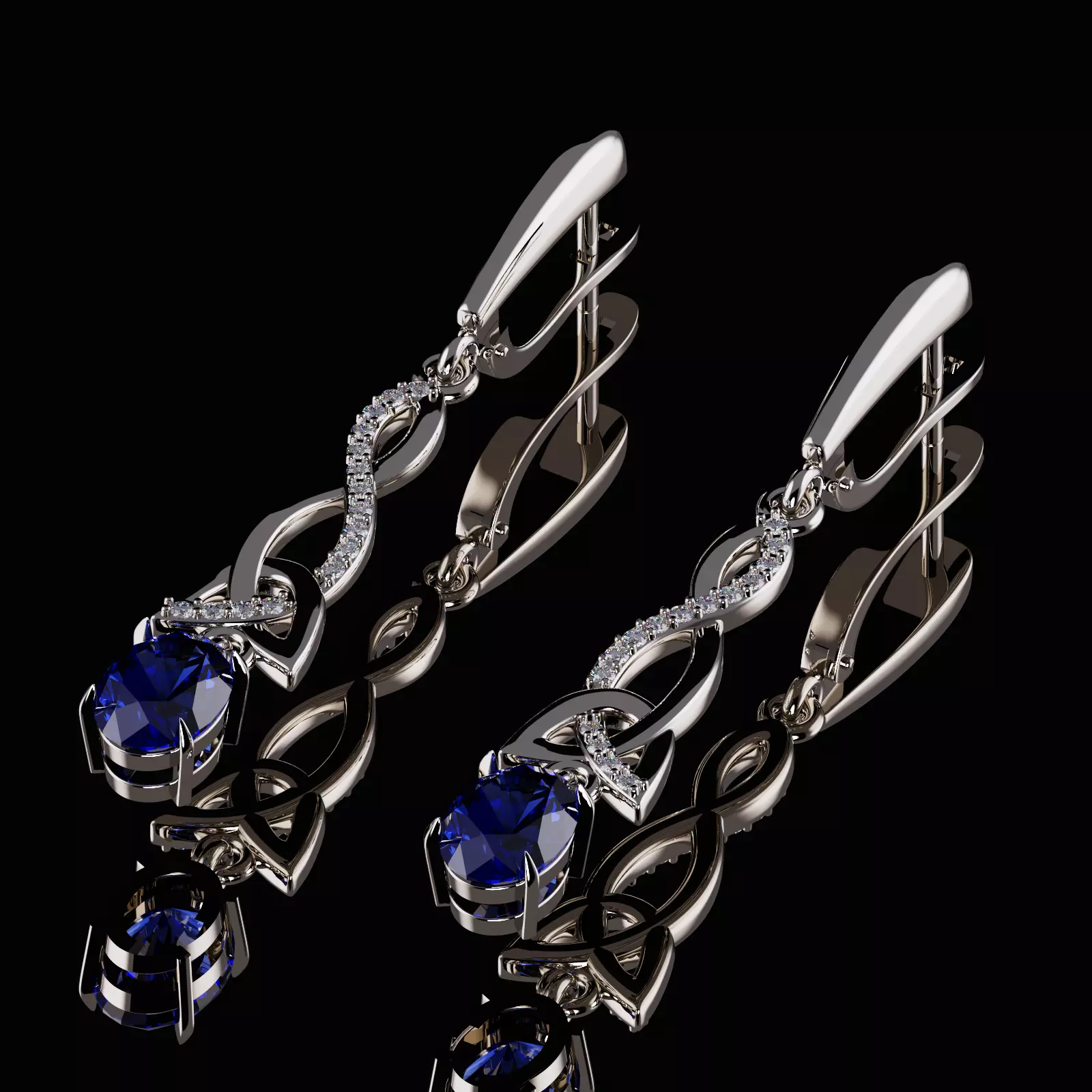 Earring Diamond and  sapphire 3D print model_0