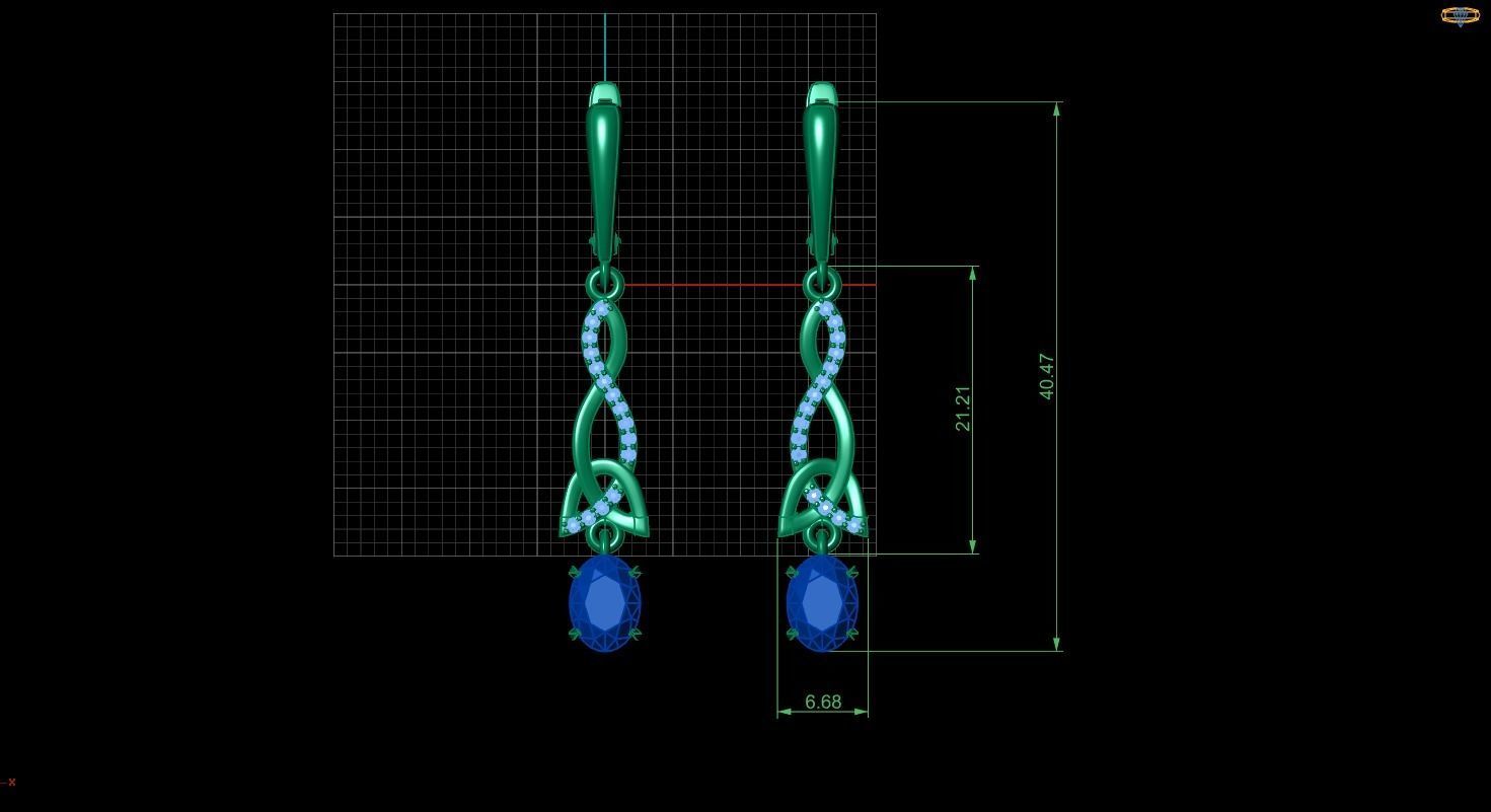 Earring Diamond and  sapphire 3D print model_5