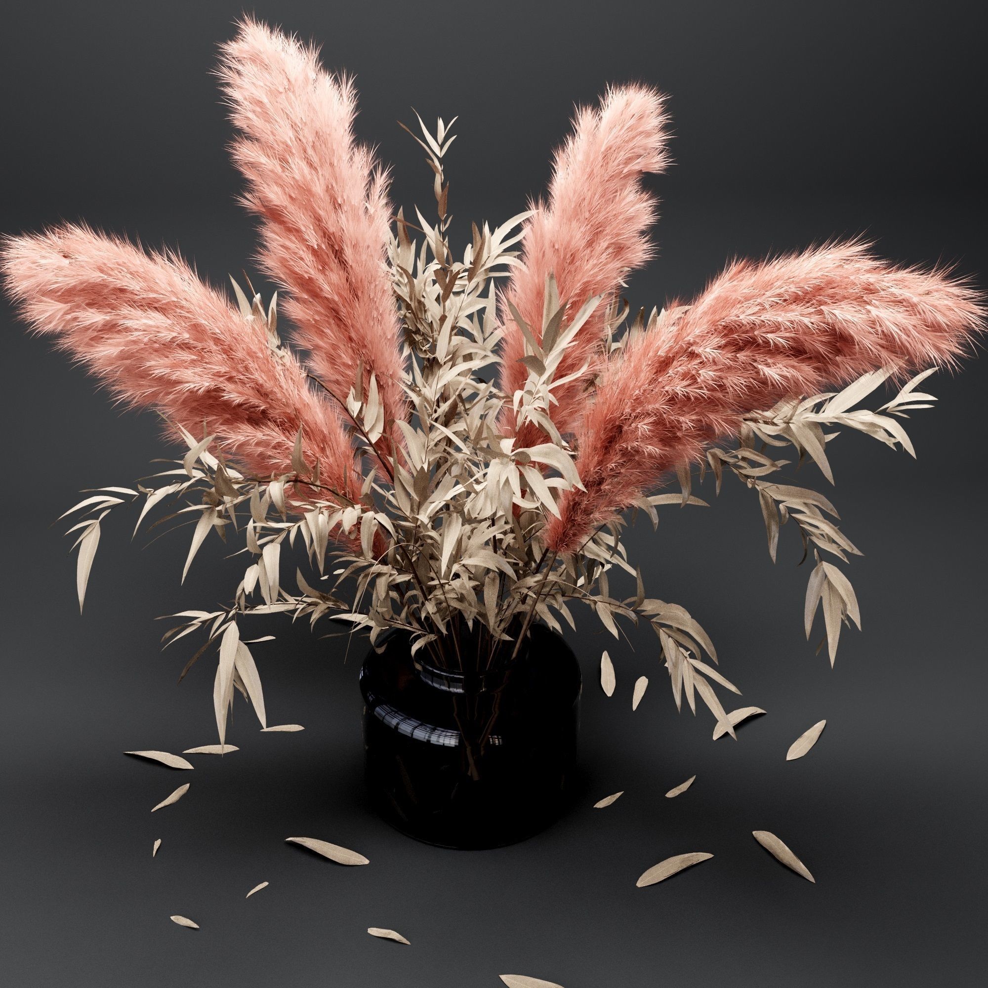  Bouquet dry pampas and Eucalyptus 3D model_2
