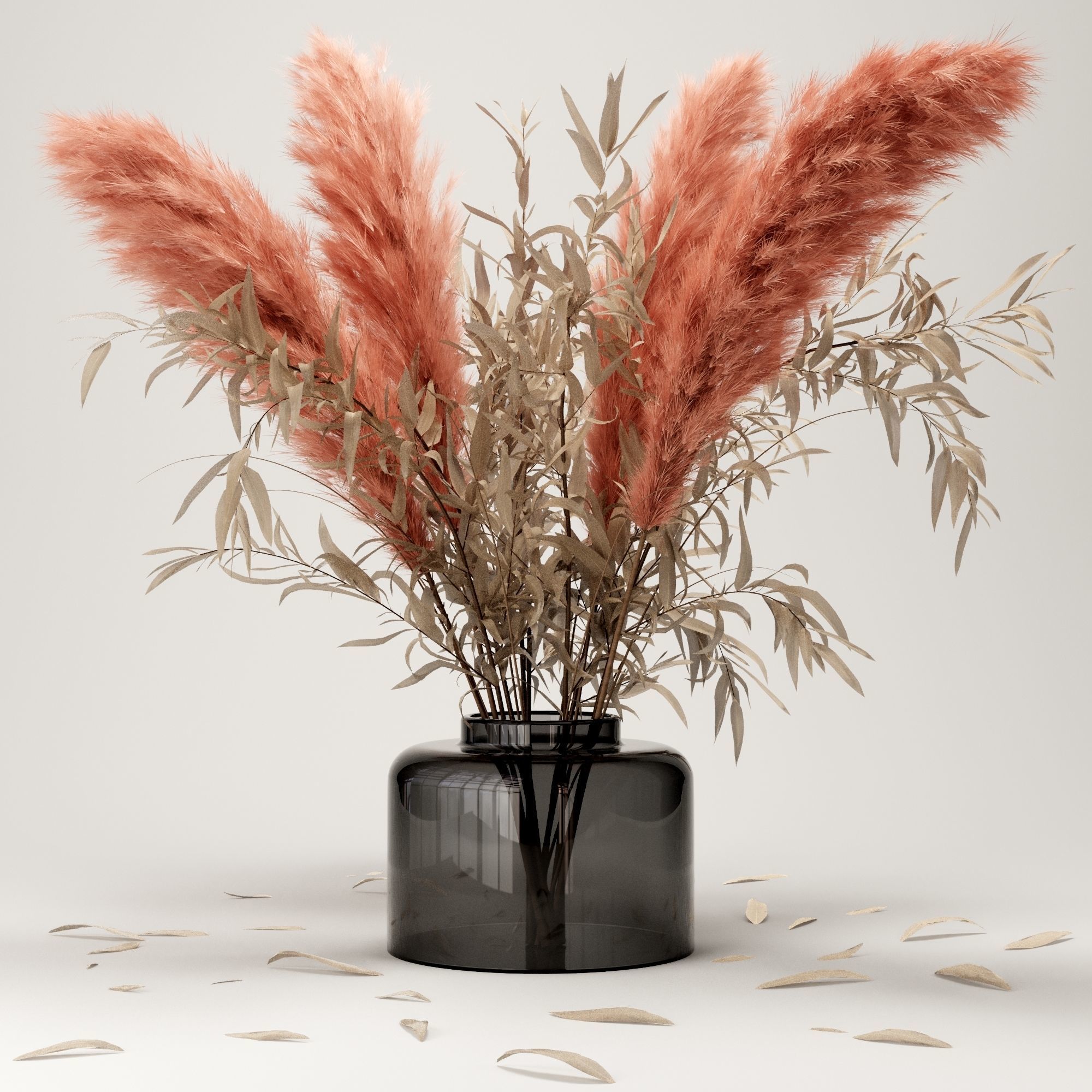  Bouquet dry pampas and Eucalyptus 3D model_4