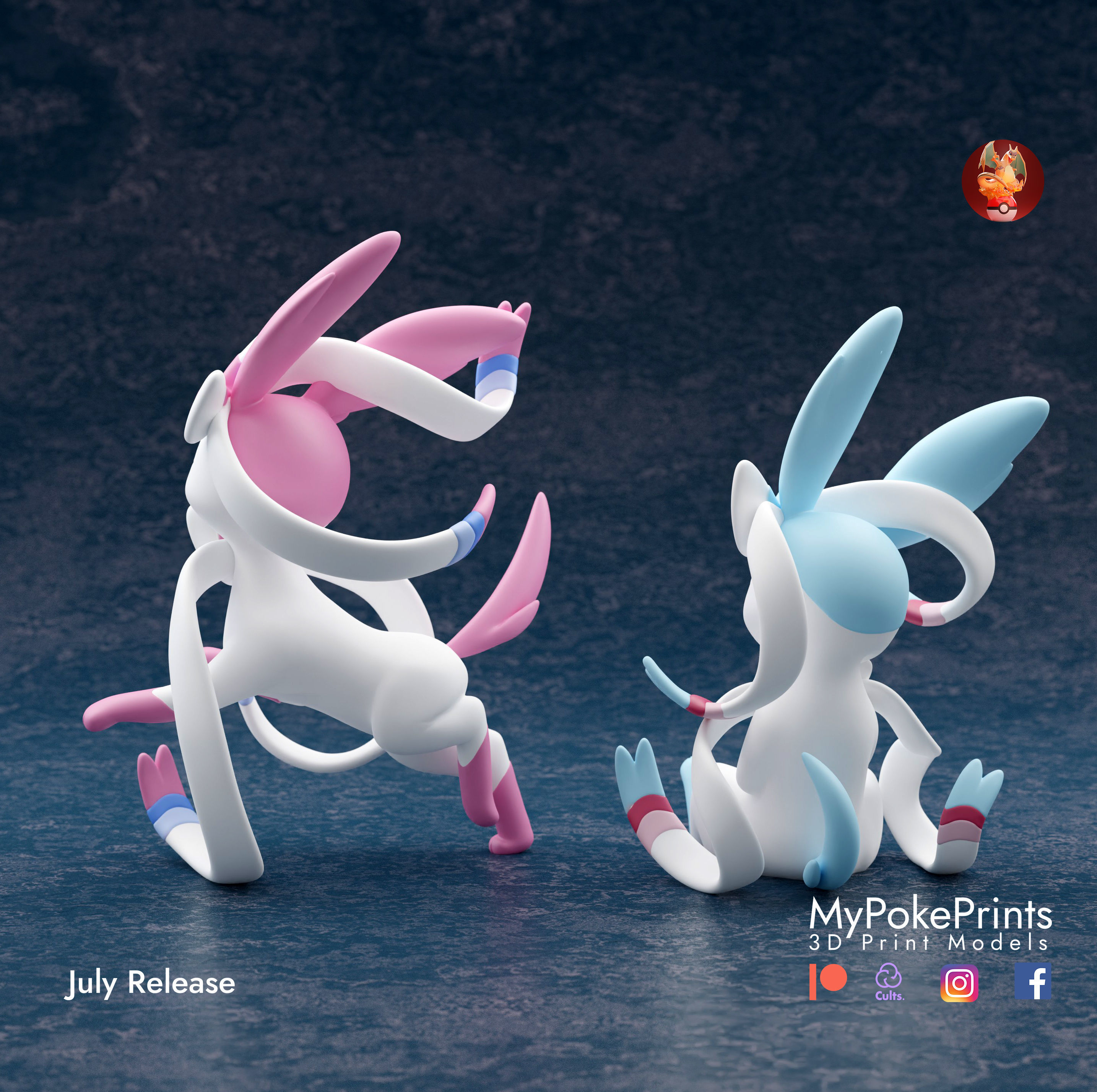 SYLVEON 2 POSES - PRE-SUPPORTED EEVEELUTION POKEMON 3D print model_3